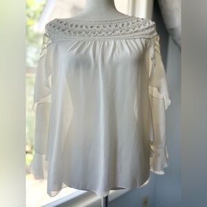 Chic White Women's Blouse with Crochet Detail